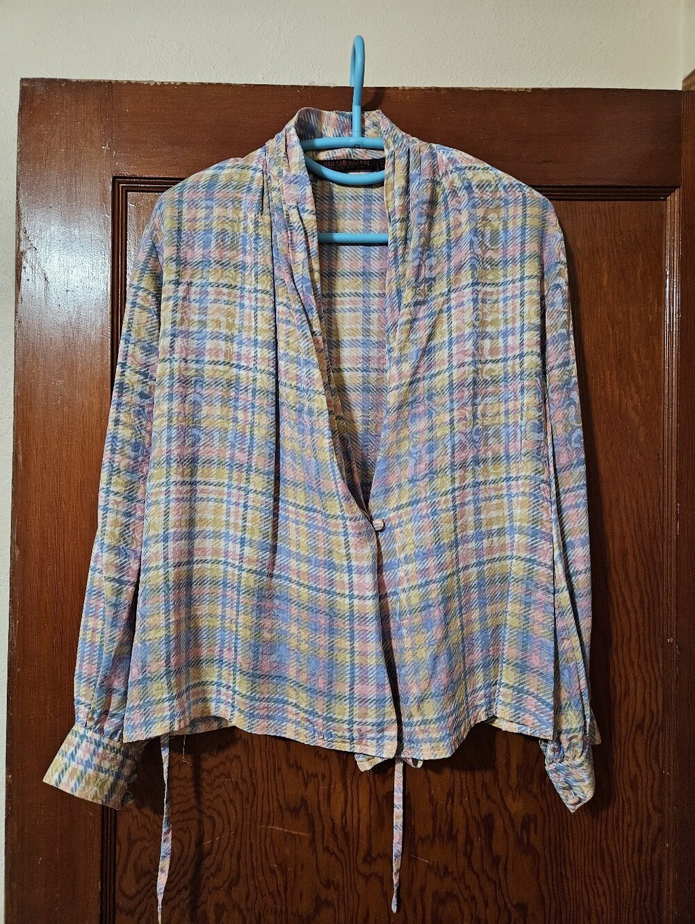 Vintage Jerri Sherman Collection Colorful Pastel Plaid Silk Jacket Size 6